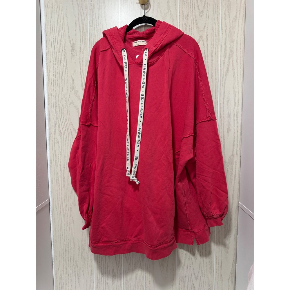We The Free People High Risk Red Oversized Hoodie Logo Drawstring Large NEW
